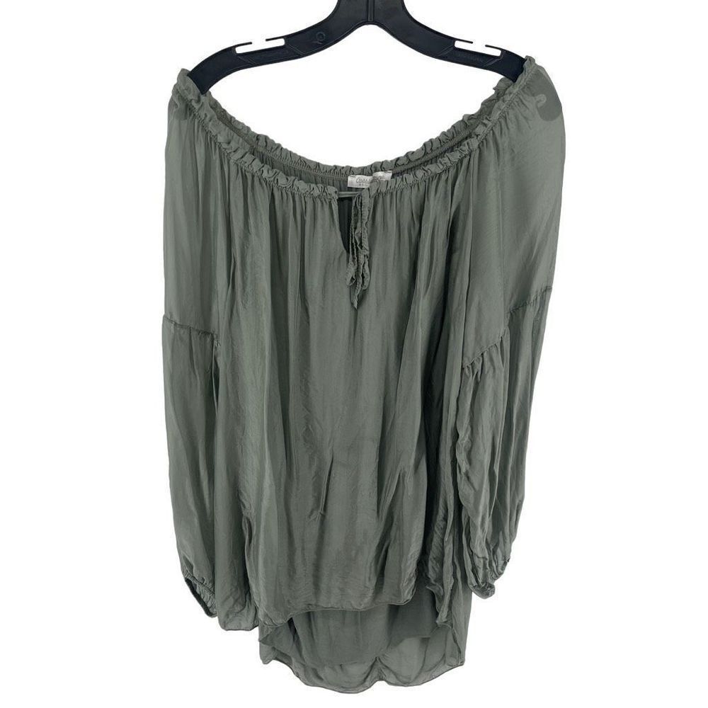 Cobble Stone Women's Off Shoulder Blouse Top Long Sleeve Green Italy UE XL
